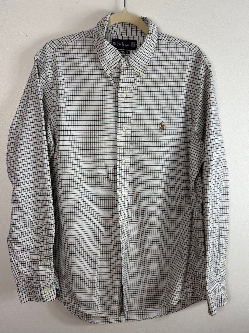 Ralph Lauren Button Down Long Sleeve Mens Large Plaid Custom Fit Cotton Preppy